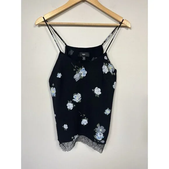 Mossimo Tank Top Women Medium Black Slip Camisole Y2K Coquette Lace Floral - Picture 1 of 9